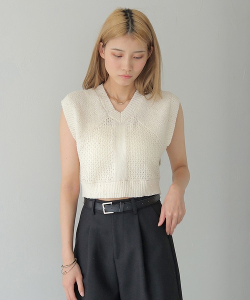 CLEIO(クレイオ)の「【CLEIO】スパンコールミックスニットベスト SEQUIN MIX KNIT VEST/986-13613(ベスト・レディース・レモンイエロー/ブラック/アイボリー・FREE)」の5枚目の写真