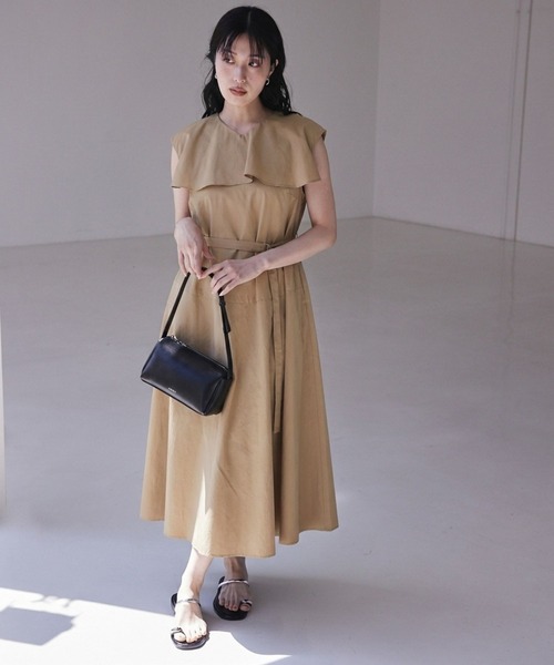 qualite(カリテ)の「レイヤードフレアワンピース 夏服 オフィスカジュアル フリル(ワンピース・レディース・キャメル・38)」の1枚目の写真