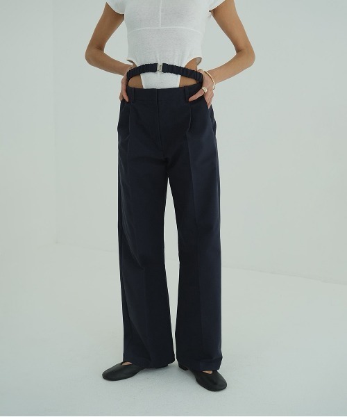 2WAY GATHER BELT PANTS ネイビー セール】2WAY GATHER BELT PANTS（その他パンツ）｜CLANE