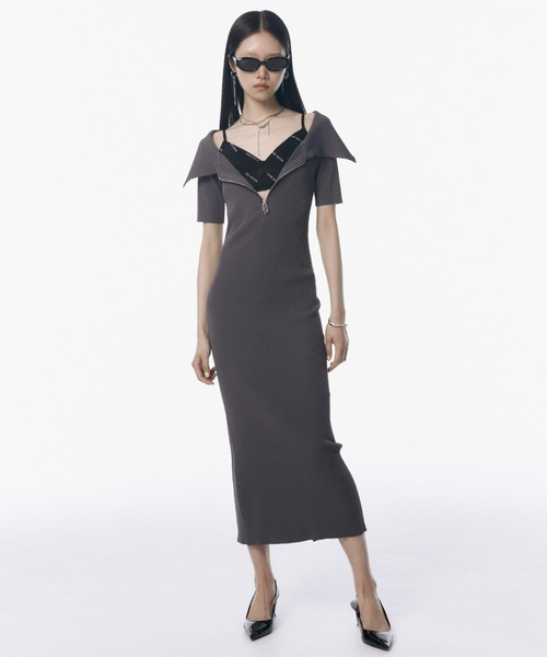 セール】OFFSHOULDER NARROW KNIT DRESS/オフショルダーナローニット