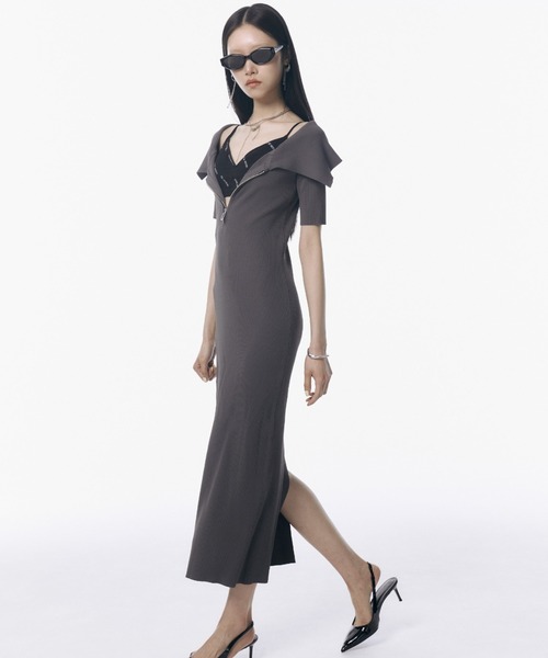 JOSE MOON(ジョゼムーン)の「OFFSHOULDER NARROW KNIT DRESS/オフショルダーナローニットドレス(ワンピース・レディース・レッド/チャコールグレー/ブルー・FREE)」の6枚目の写真