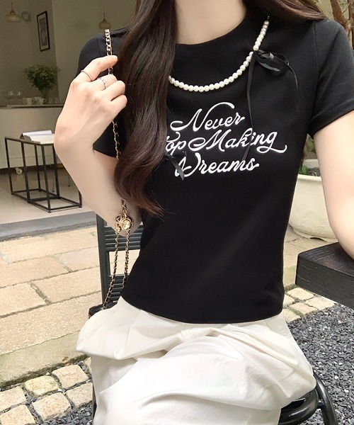 Riff（リフ）の「パールリボン付き半袖ロゴTシャツ（Tシャツ/カットソー・レディース・ブラック/アイボリー・M）」の11枚目の写真