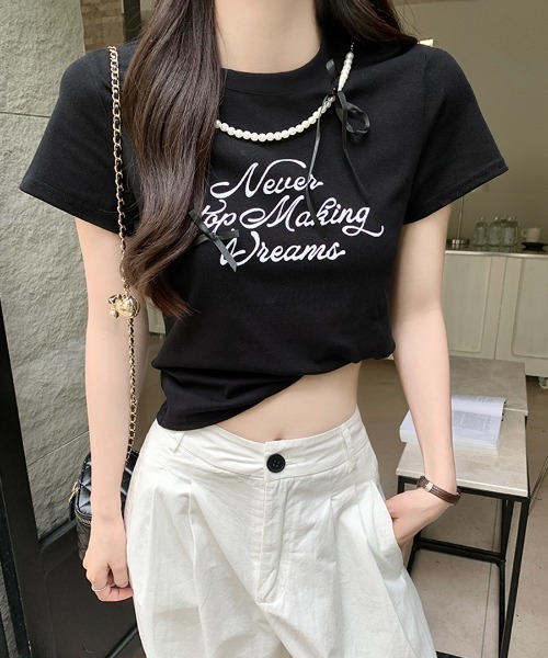 Riff（リフ）の「パールリボン付き半袖ロゴTシャツ（Tシャツ/カットソー・レディース・ブラック/アイボリー・M）」の13枚目の写真