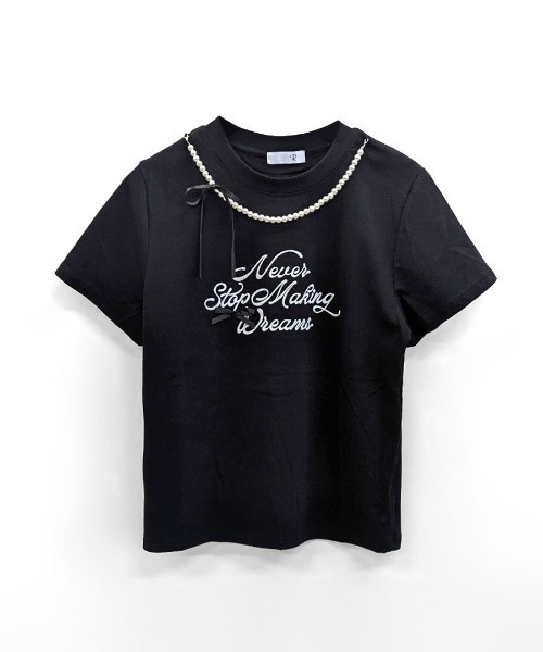 Riff（リフ）の「パールリボン付き半袖ロゴTシャツ（Tシャツ/カットソー・レディース・ブラック/アイボリー・M）」の18枚目の写真