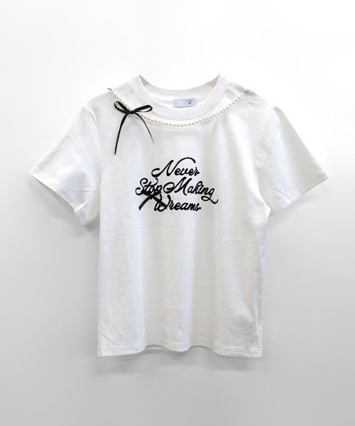 Riff（リフ）の「パールリボン付き半袖ロゴTシャツ（Tシャツ/カットソー・レディース・ブラック/アイボリー・M）」の17枚目の写真