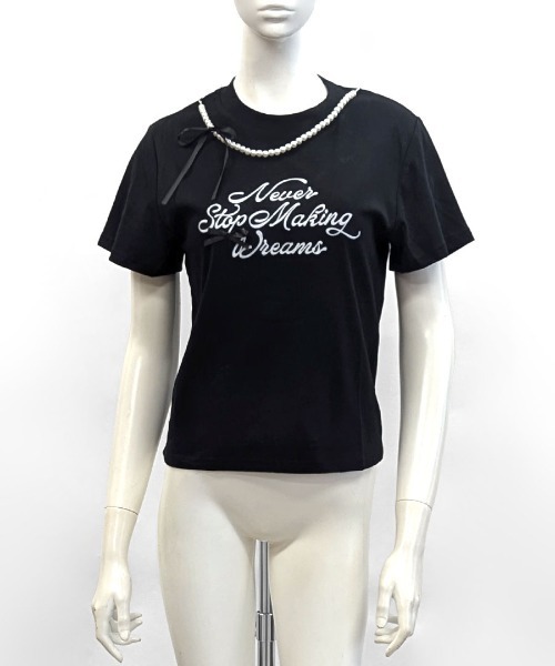 Riff（リフ）の「パールリボン付き半袖ロゴTシャツ（Tシャツ/カットソー・レディース・ブラック/アイボリー・M）」の19枚目の写真