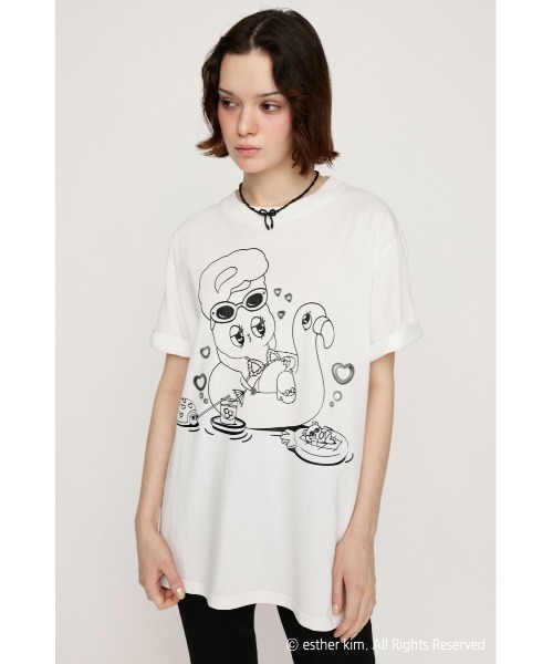 SLY(スライ)の「Esther Bunny x SLY LOOSE T/SH エスターバニー スライ ルーズ Tシャツ 夏服 半袖(Tシャツ/カットソー・レディース・ライトブラック/ホワイト/ピンク・FREE)」の5枚目の写真