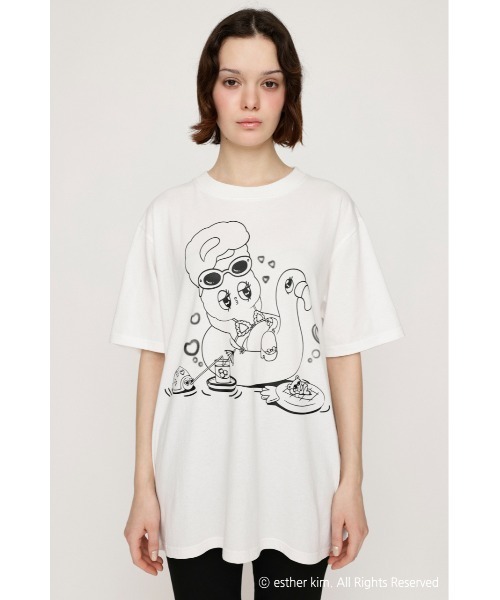 【haru】ホワイトティアードスカート、チャコールTシャツ Esther Bunny x SLY LOOSE T/SH エスターバニー スライ ルーズ T