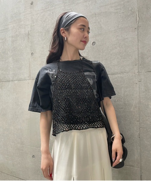 Ameri（アメリ）の「MEDI HALTER NECK KNIT ACCESSORY（キャミソール・レディース・ピンク/ゴールド/ブラック・FREE）」の10枚目の写真