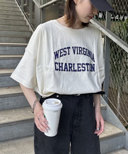 CIAOPANIC TYPY(チャオパニックティピー)の「USAコットン切替プリントTee(Tシャツ/カットソー・レディース・ネイビー/ピンク/ブラウン/ホワイト/チャコールグレー・ONE SIZE)」の14枚目の写真