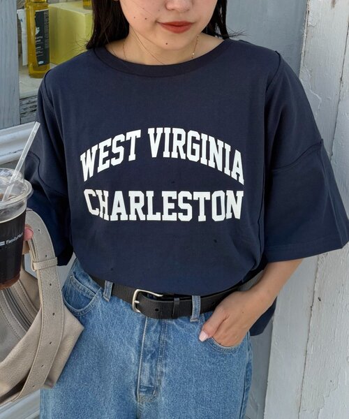 CIAOPANIC TYPY（チャオパニックティピー）の「USAコットン切替プリントTee（Tシャツ/カットソー・レディース・ネイビー/ピンク/ブラウン/ホワイト/チャコールグレー・ONE SIZE）」の9枚目の写真