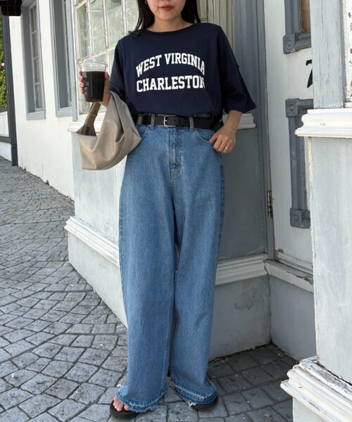 CIAOPANIC TYPY（チャオパニックティピー）の「USAコットン切替プリントTee（Tシャツ/カットソー・レディース・ネイビー/ピンク/ブラウン/ホワイト/チャコールグレー・ONE SIZE）」の10枚目の写真