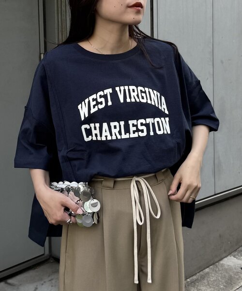 CIAOPANIC TYPY（チャオパニックティピー）の「USAコットン切替プリントTee（Tシャツ/カットソー・レディース・ネイビー/ピンク/ブラウン/ホワイト/チャコールグレー・ONE SIZE）」の12枚目の写真