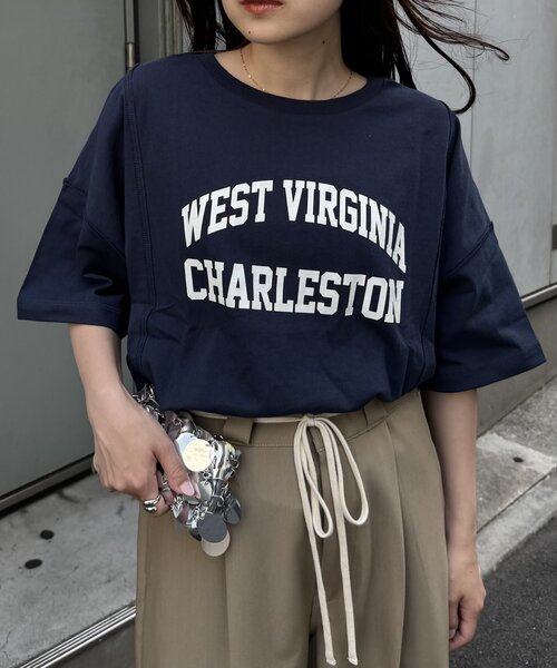 CIAOPANIC TYPY（チャオパニックティピー）の「USAコットン切替プリントTee（Tシャツ/カットソー・レディース・ネイビー/ピンク/ブラウン/ホワイト/チャコールグレー・ONE SIZE）」の13枚目の写真