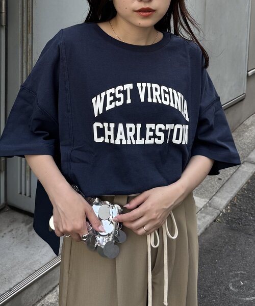 CIAOPANIC TYPY（チャオパニックティピー）の「USAコットン切替プリントTee（Tシャツ/カットソー・レディース・ネイビー/ピンク/ブラウン/ホワイト/チャコールグレー・ONE SIZE）」の14枚目の写真