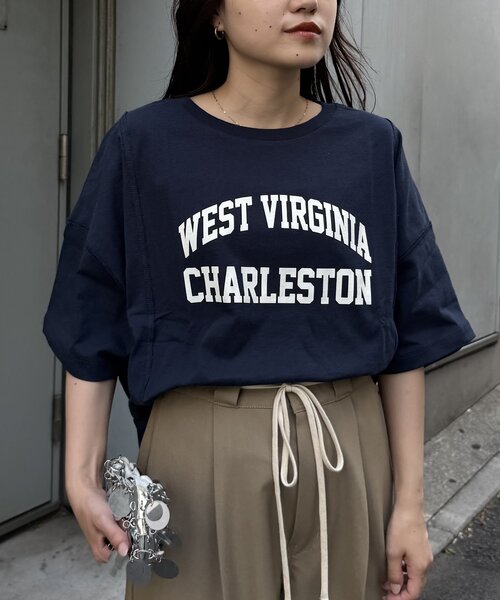 CIAOPANIC TYPY（チャオパニックティピー）の「USAコットン切替プリントTee（Tシャツ/カットソー・レディース・ネイビー/ピンク/ブラウン/ホワイト/チャコールグレー・ONE SIZE）」の15枚目の写真