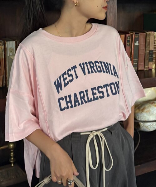 CIAOPANIC TYPY（チャオパニックティピー）の「USAコットン切替プリントTee（Tシャツ/カットソー・レディース・ネイビー/ピンク/ブラウン/ホワイト/チャコールグレー・ONE SIZE）」の19枚目の写真