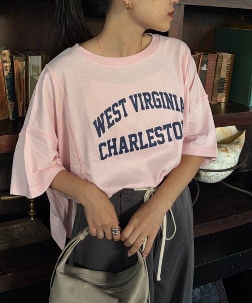 CIAOPANIC TYPY（チャオパニックティピー）の「USAコットン切替プリントTee（Tシャツ/カットソー・レディース・ネイビー/ピンク/ブラウン/ホワイト/チャコールグレー・ONE SIZE）」の20枚目の写真