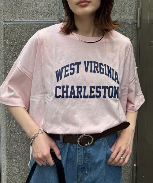 CIAOPANIC TYPY（チャオパニックティピー）の「USAコットン切替プリントTee（Tシャツ/カットソー・レディース・ネイビー/ピンク/ブラウン/ホワイト/チャコールグレー・ONE SIZE）」の21枚目の写真