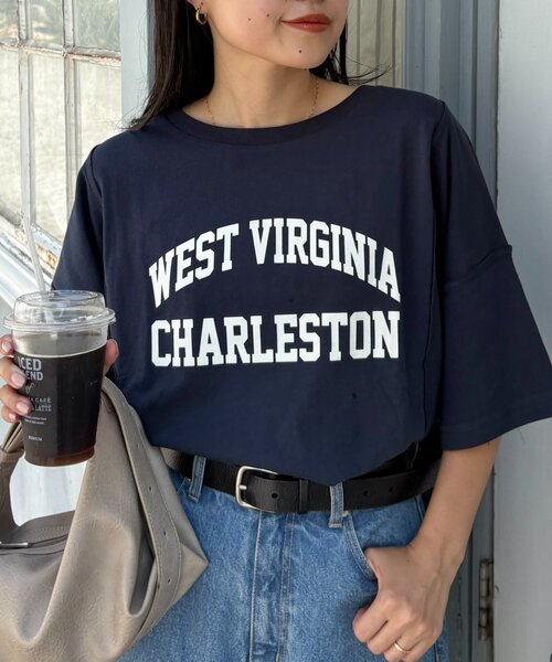 CIAOPANIC TYPY（チャオパニックティピー）の「USAコットン切替プリントTee（Tシャツ/カットソー・レディース・ネイビー/ピンク/ブラウン/ホワイト/チャコールグレー・ONE SIZE）」の5枚目の写真