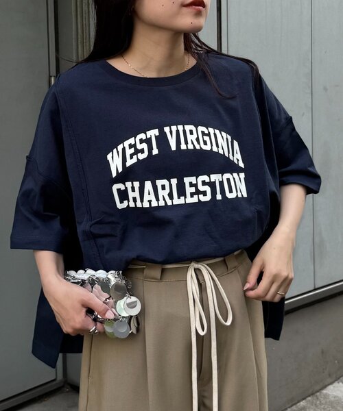 CIAOPANIC TYPY（チャオパニックティピー）の「USAコットン切替プリントTee（Tシャツ/カットソー・レディース・ネイビー/ピンク/ブラウン/ホワイト/チャコールグレー・ONE SIZE）」の8枚目の写真