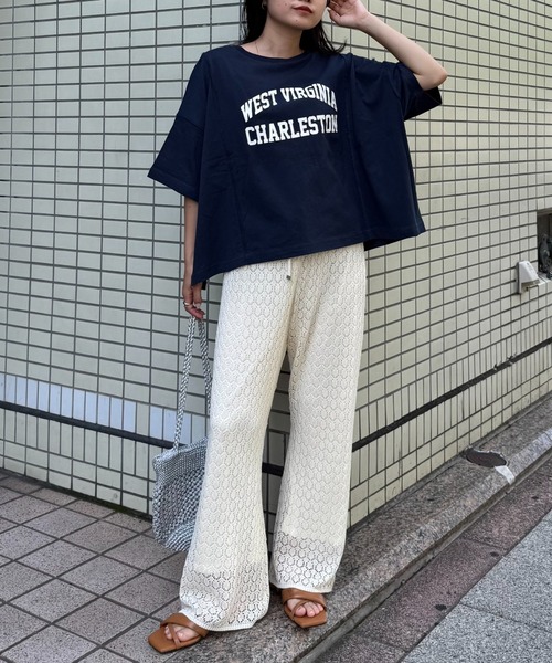 CIAOPANIC TYPY（チャオパニックティピー）の「USAコットン切替プリントTee（Tシャツ/カットソー・レディース・ネイビー/ピンク/ブラウン/ホワイト/チャコールグレー・ONE SIZE）」の7枚目の写真