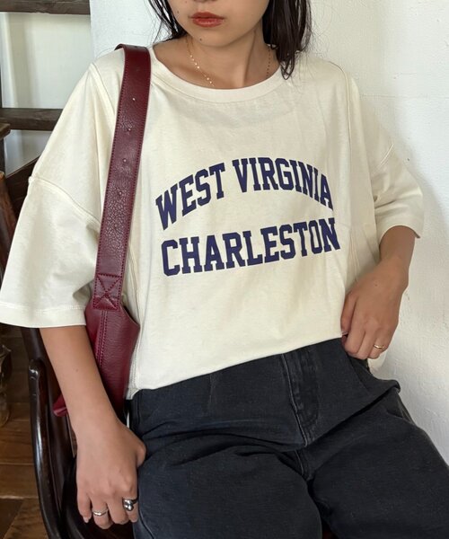 CIAOPANIC TYPY(チャオパニックティピー)の「USAコットン切替プリントTee(Tシャツ/カットソー・レディース・ネイビー/ピンク/ブラウン/ホワイト/チャコールグレー・ONE SIZE)」の11枚目の写真