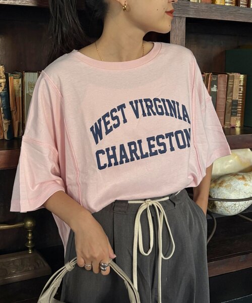 CIAOPANIC TYPY(チャオパニックティピー)の「USAコットン切替プリントTee(Tシャツ/カットソー・レディース・ネイビー/ピンク/ブラウン/ホワイト/チャコールグレー・ONE SIZE)」の13枚目の写真