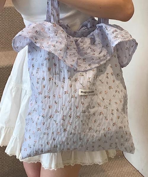 セール】フリルトートバック 小花柄 エコバッグ（トートバッグ