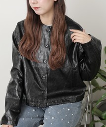フィルコッド ノーカラージャケット ライダース ノーカラー シングル ライダースジャケット レディース ブラック
