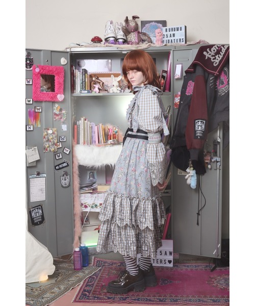 rurumu:(ルルムウ)の「rurumu:/ルルムウ/burn the rabbit lace check mini dress(ワンピース・レディース・ダークブラウン/サックスブルー・FREE)」の8枚目の写真