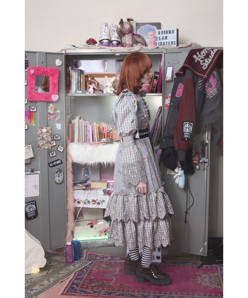 rurumu:(ルルムウ)の「rurumu:/ルルムウ/burn the rabbit lace check mini dress(ワンピース・レディース・ダークブラウン/サックスブルー・FREE)」の10枚目の写真
