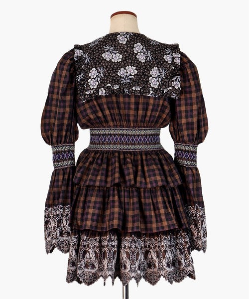 rurumu:(ルルムウ)の「rurumu:/ルルムウ/burn the rabbit lace check mini dress(ワンピース・レディース・ダークブラウン/サックスブルー・FREE)」の11枚目の写真