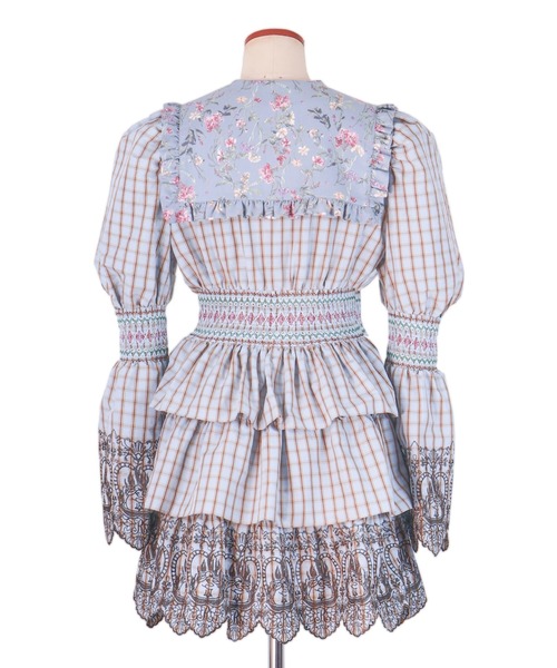 rurumu:(ルルムウ)の「rurumu:/ルルムウ/burn the rabbit lace check mini dress(ワンピース・レディース・ダークブラウン/サックスブルー・FREE)」の20枚目の写真