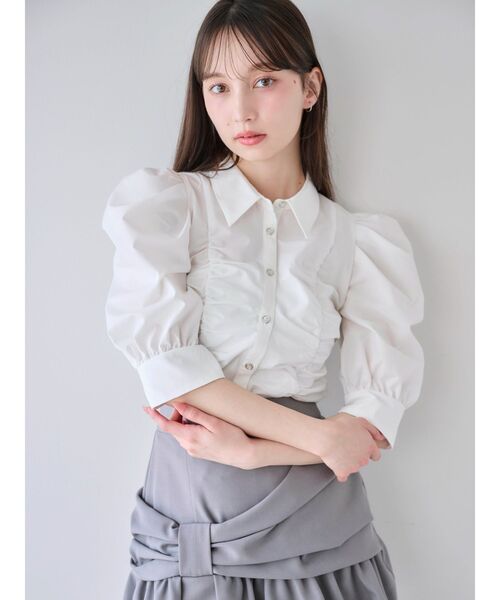 ブラウス シャツ タックスリーブギャザーシャツ レディース セール】タックスリーブギャザーシャツ（シャツ/ブラウス