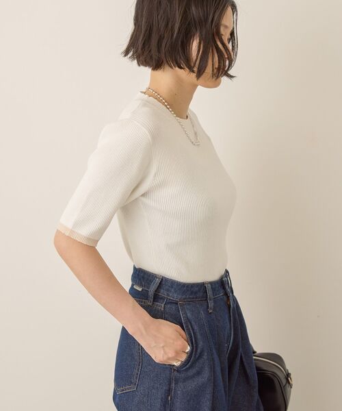 AMERICAN HOLIC（アメリカンホリック）の「袖口バイカラー半袖ニットプルオーバー（ニット/セーター・レディース・ピンク/ネイビー/オフホワイト・L/M）」の18枚目の写真