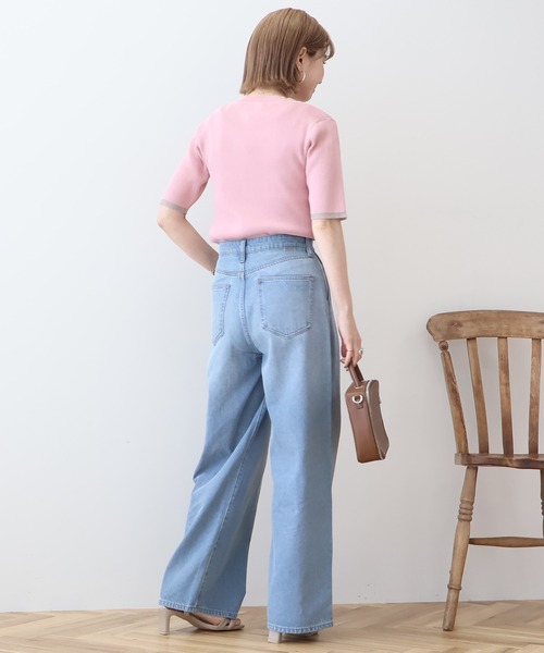 AMERICAN HOLIC（アメリカンホリック）の「袖口バイカラー半袖ニットプルオーバー（ニット/セーター・レディース・ピンク/ネイビー/オフホワイト・L/M）」の13枚目の写真