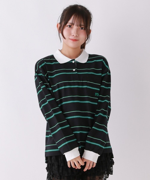 repipi armario（レピピ アルマリオ）の「マルチボーダールーズポロトップス（Tシャツ/カットソー・キッズ・ブラック/アイボリー/ブラウン・MEDIUM/SMALL/LARGE）」の2枚目の写真