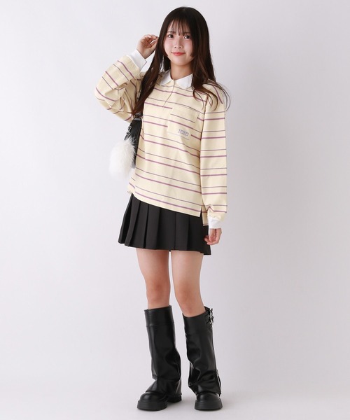 repipi armario（レピピ アルマリオ）の「マルチボーダールーズポロトップス（Tシャツ/カットソー・キッズ・ブラック/アイボリー/ブラウン・MEDIUM/SMALL/LARGE）」の4枚目の写真