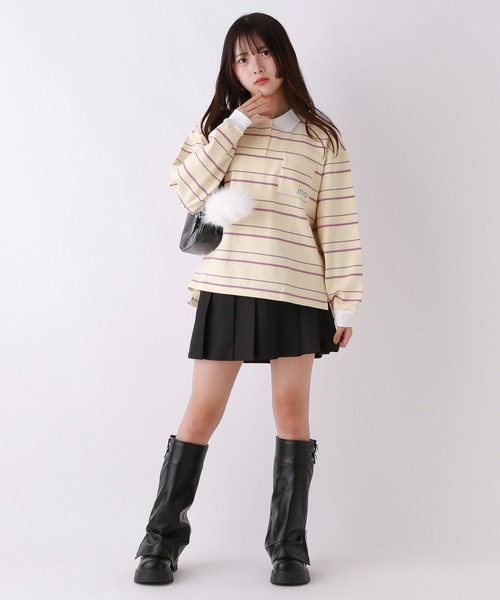 repipi armario（レピピ アルマリオ）の「マルチボーダールーズポロトップス（Tシャツ/カットソー・キッズ・ブラック/アイボリー/ブラウン・MEDIUM/SMALL/LARGE）」の5枚目の写真