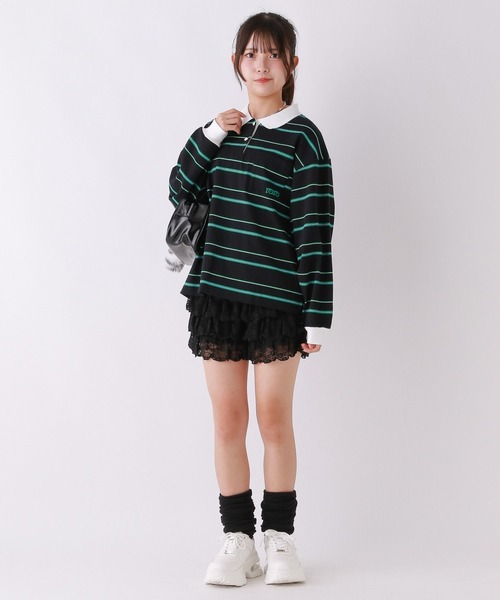 repipi armario（レピピ アルマリオ）の「マルチボーダールーズポロトップス（Tシャツ/カットソー・キッズ・ブラック/アイボリー/ブラウン・MEDIUM/SMALL/LARGE）」の7枚目の写真