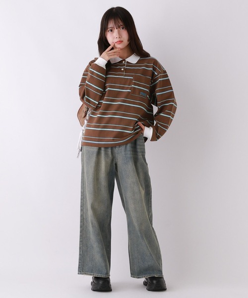 repipi armario（レピピ アルマリオ）の「マルチボーダールーズポロトップス（Tシャツ/カットソー・キッズ・ブラック/アイボリー/ブラウン・MEDIUM/SMALL/LARGE）」の8枚目の写真