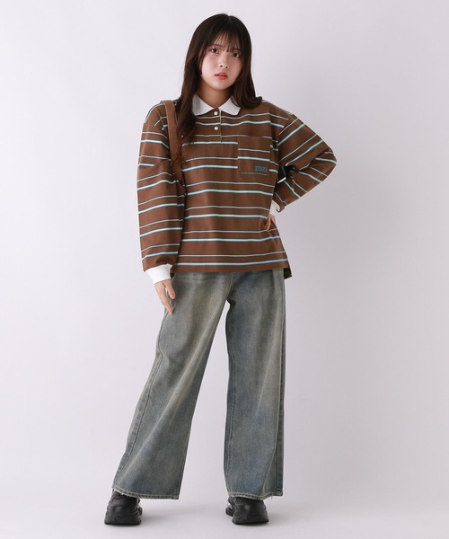 repipi armario（レピピ アルマリオ）の「マルチボーダールーズポロトップス（Tシャツ/カットソー・キッズ・ブラック/アイボリー/ブラウン・MEDIUM/SMALL/LARGE）」の9枚目の写真