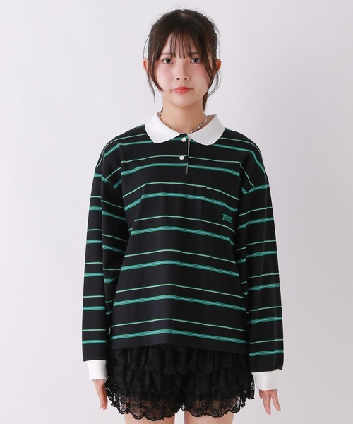 repipi armario（レピピ アルマリオ）の「マルチボーダールーズポロトップス（Tシャツ/カットソー・キッズ・ブラック/アイボリー/ブラウン・MEDIUM/SMALL/LARGE）」の11枚目の写真