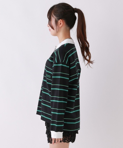 repipi armario（レピピ アルマリオ）の「マルチボーダールーズポロトップス（Tシャツ/カットソー・キッズ・ブラック/アイボリー/ブラウン・MEDIUM/SMALL/LARGE）」の12枚目の写真