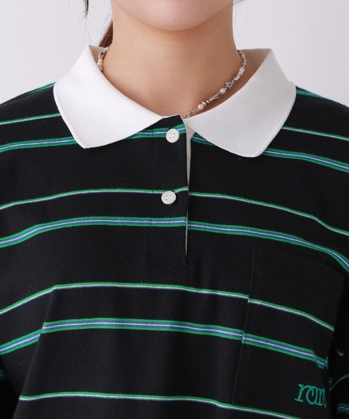 repipi armario（レピピ アルマリオ）の「マルチボーダールーズポロトップス（Tシャツ/カットソー・キッズ・ブラック/アイボリー/ブラウン・MEDIUM/SMALL/LARGE）」の14枚目の写真