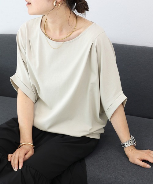 Aletta vita(アレッタビータ)の「汗染み防止加工タック使いドルマンプルオーバー(Tシャツ/カットソー・レディース・モカ/ブラック/グレー・M)」の3枚目の写真
