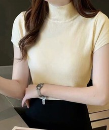 サマーニット 半袖 レディース プチハイネック オフィスカジュアル