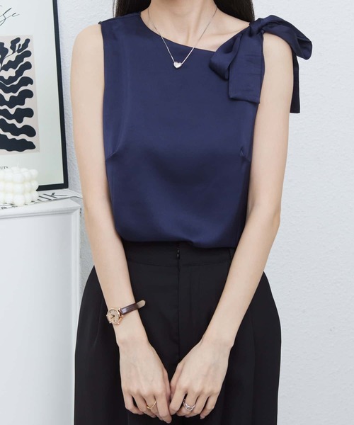 MAISON DE THERESE(メゾン ド テレーズ)の「ノースリーブリボンショルダー ブラウス(シャツ/ブラウス・レディース・ベージュ/ネイビー・FREE)」の5枚目の写真