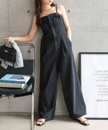 Petitle（プチレ）の「[ 低身長向けサイズ ] キャミストラップビスチェ風デニムサロペット（サロペット/オーバーオール）」